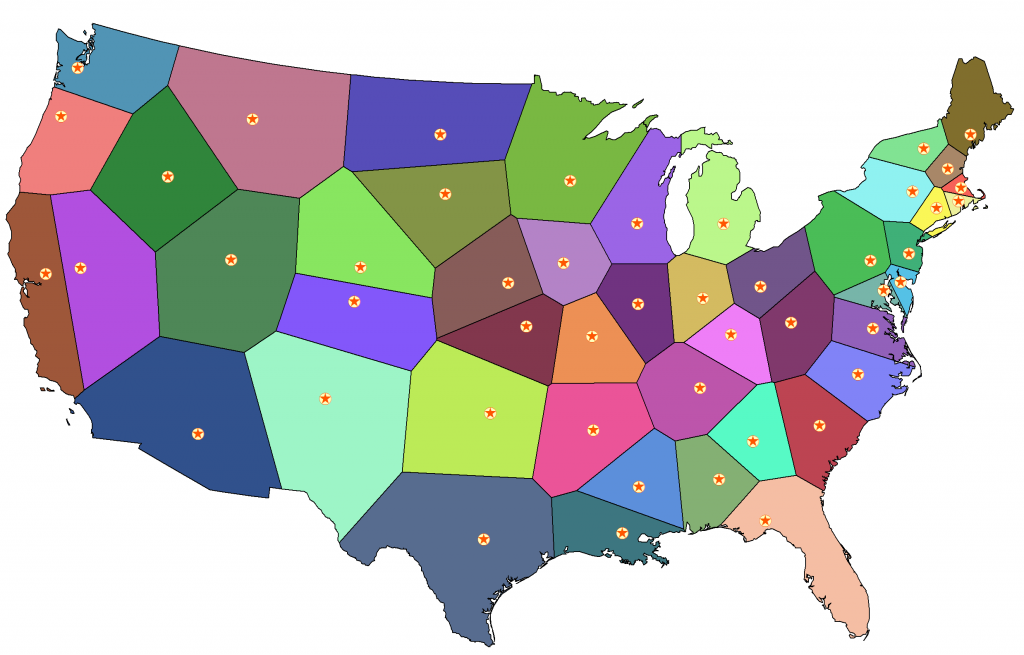 US Voronoi states with capitals